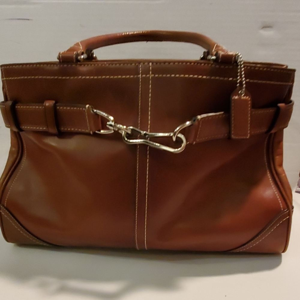 Coach Hampton British Tan Leather Satchel Handbag